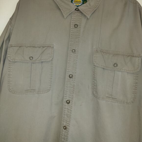 Cabela's Men's Shirt 2XL TALL Outdoor Gear Tan Camel Elbow Patches Work Wear - Picture 2 of 16